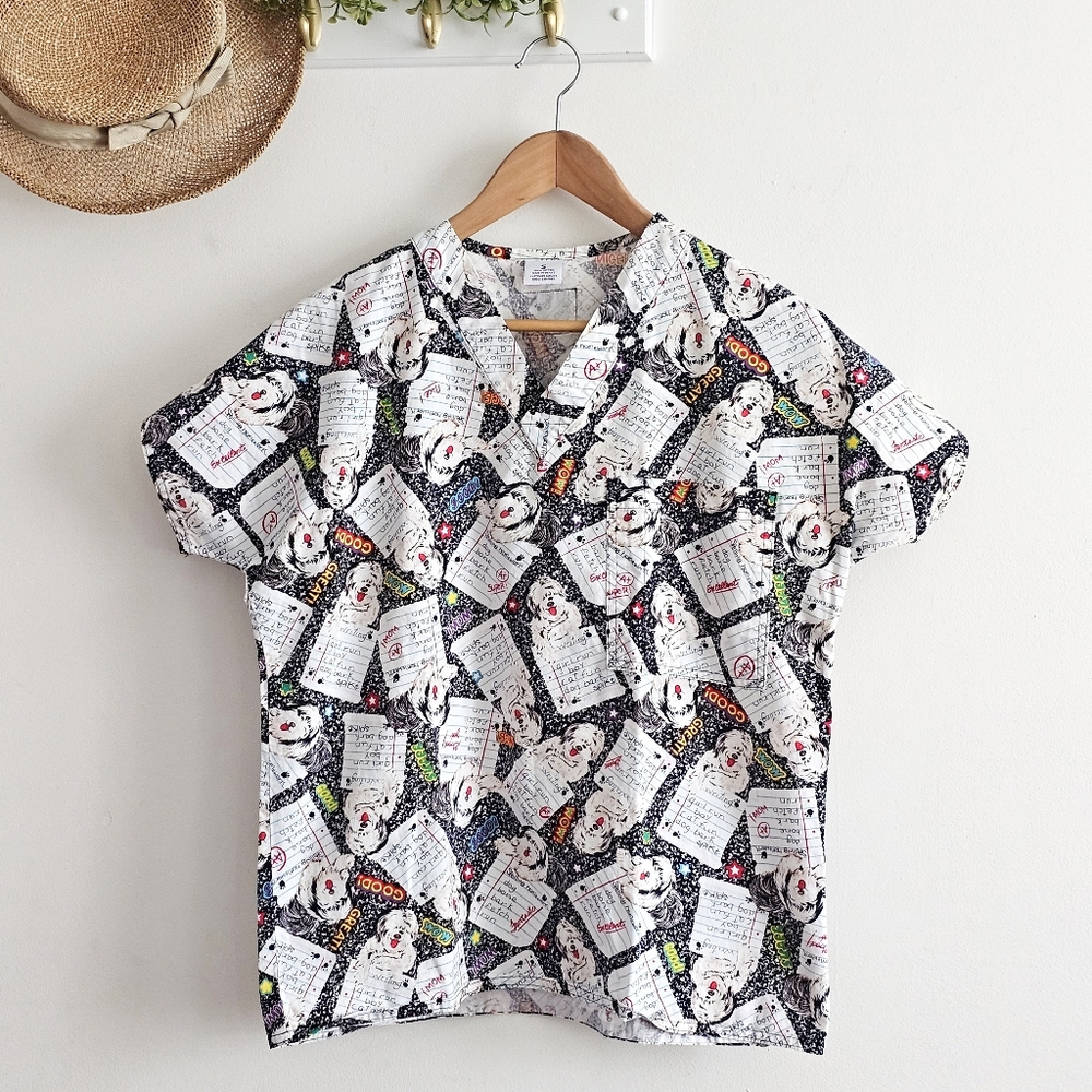 Vintage S.C.R.U.B.S Dog Print Medical Scrub Top Cotton Nurse Vet Size S